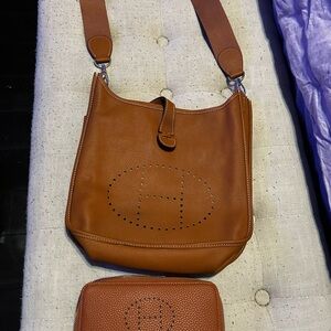 Elegant Tan Leather Shoulder Bag with matching wallet